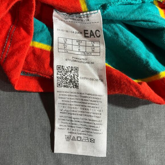 Vintage Guess Shirt Mens Medium‎ Blue Orange Striped Short Sleeve Crew Neck Y2K - Picture 6 of 9